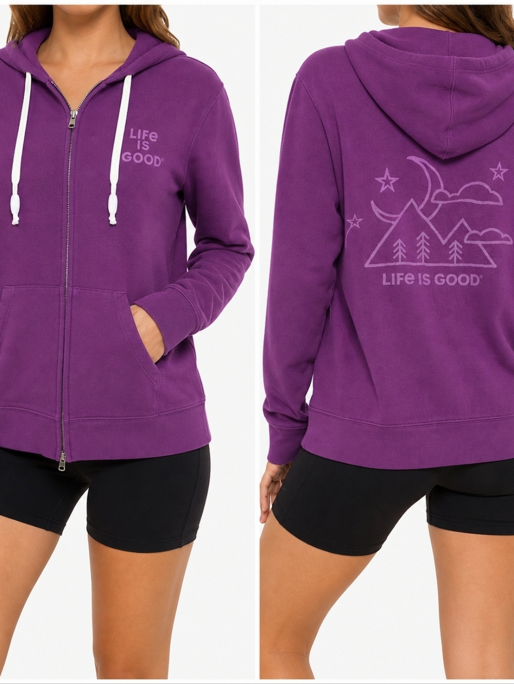 Life Is Good Purple Zip Hoodie Women’s Graphic Full Zip Sweatshirt Cozy Casual
